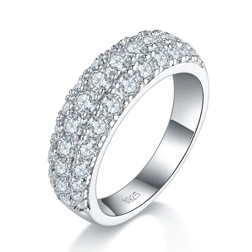 1.9ct moissanite eternity band with three rows of pavé in sterling silver