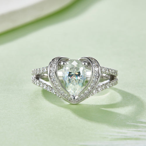 Heart cut moissanite ring with pavé halo, second view